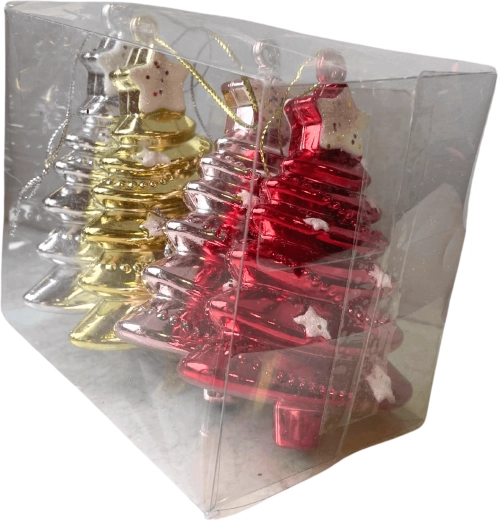 Vánoční ozdoby stromek 11 cm, nerozbitné, mix barev – sada 4 ks