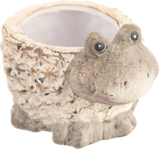 Květináč z polyresinu v dekoru kamínků se žábou hnědý