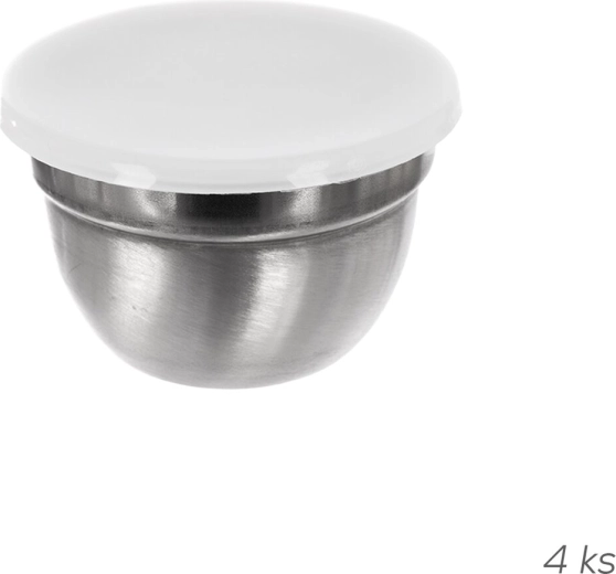 Sada nerezových misek na omáčky s plastovými víčky 8 cm, 4 ks