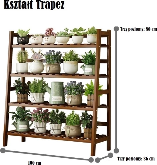 Víceúrovňový trapézový květinový stojan z bambusu, 3 patra, 100 cm