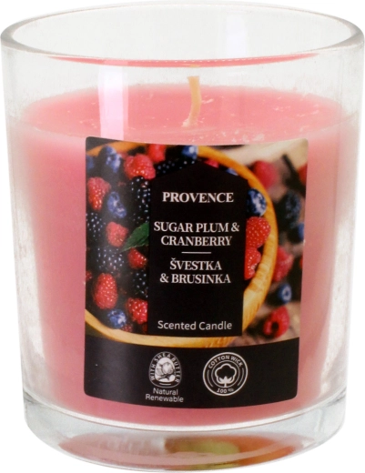 Svíčka ve skle švestka a brusinka 7 x 8 cm