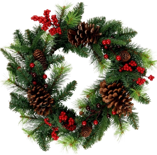 Vánoční věnec 45 cm s šiškami a červenými bobulemi