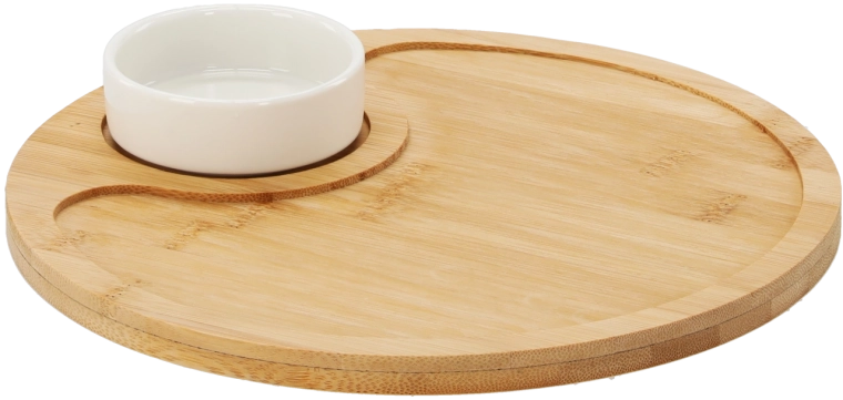 Bambusový servírovací tác s porcelánovou mističkou 25 cm
