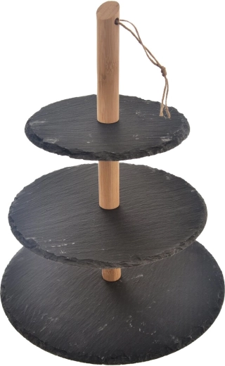 Třípatrový servírovací stojan břidlice a dřevo 30 × 36 cm