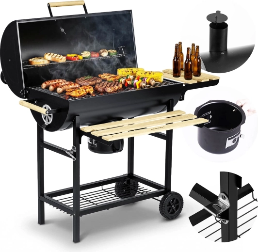 Zahradní uhlíkový gril s komínem a teploměrem BERDSEN, černý