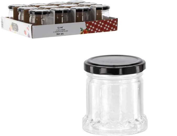 Sklenice 100 ml s reliéfem a černým kovovým víčkem