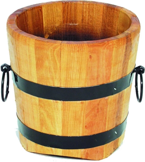 Dřevěný květináč s kovovými obručemi 25 × 35 cm