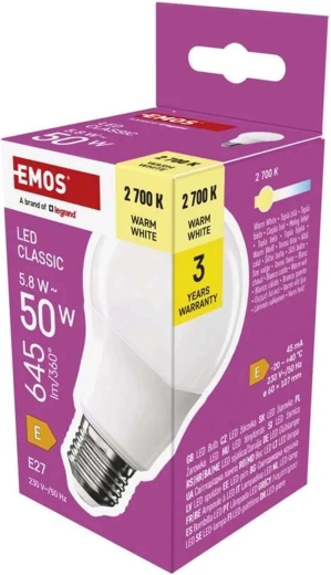 LED žárovka Classic A60 E27 5,8 W teplá bílá