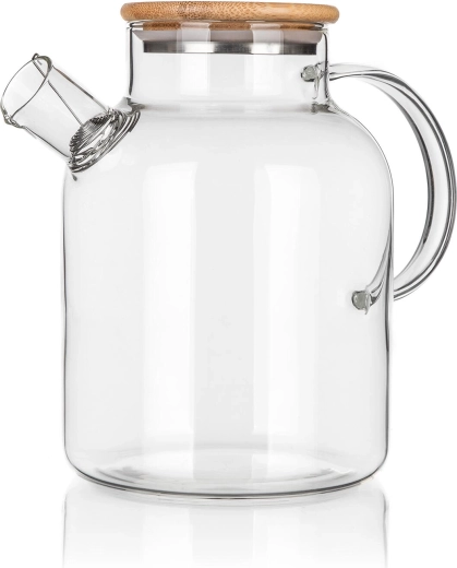 Skleněná konvice na čaj a kávu Rino 1,5 l s bambusovým víčkem