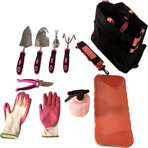 Zahradní sada nářadí 9dílná – růžová