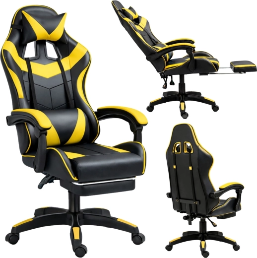 Herní a kancelářské křeslo LEAN s podnožkou, černo‑žluté