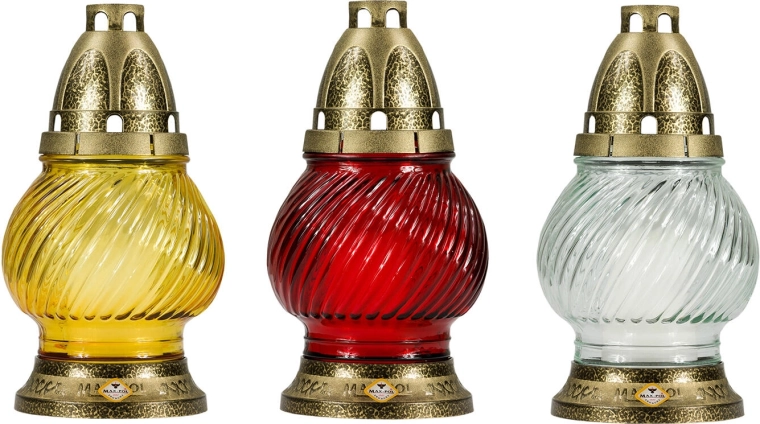 Hřbitovní skleněná lampa 20 cm, parafín, mix barev