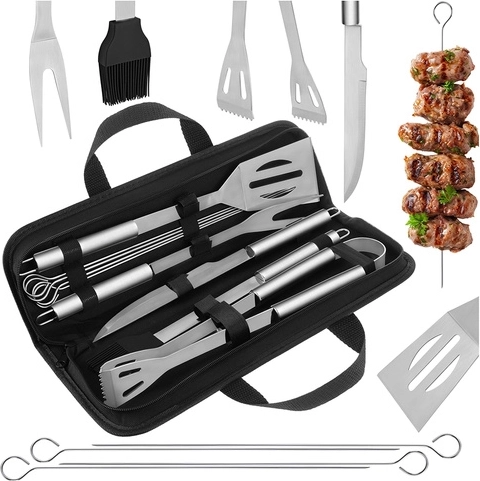 Sada grilovacího náčiní KAMINER z nerezové oceli, 9 kusů v pevném pouzdře