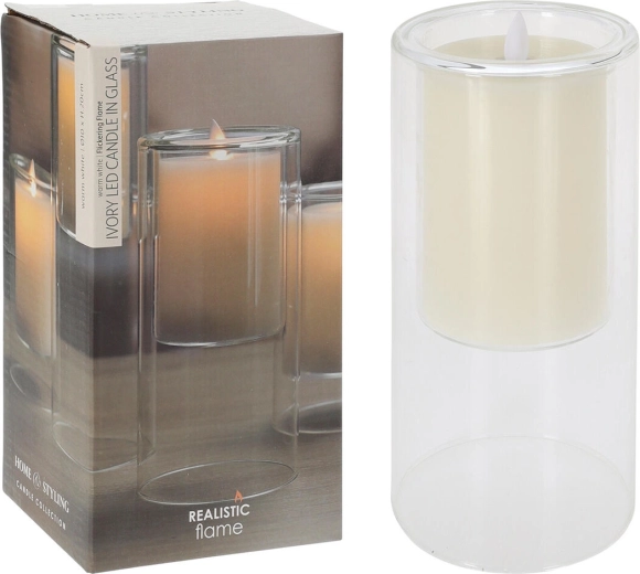 LED svíčka IVORY ve skle s blikajícím plamenem 10 × 20 cm
