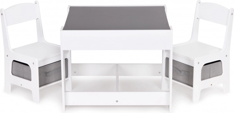 Dětská jídelní a herní sada: dřevěný stůl s oboustrannou deskou a 2 židlemi ECOTOYS