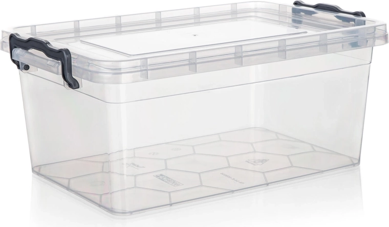 Úložný box GEMA 9 l s víkem a klipy, transparentní