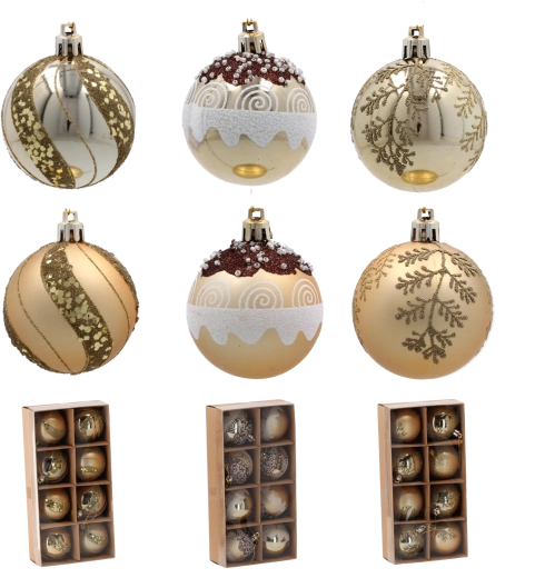 Sada zlatých vánočních koulí 6 cm – 8 ks, netříštivé