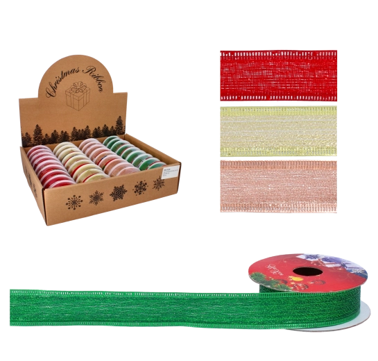 Vánoční dekorační stuha 2,5 cm × 2,7 m se saténovým leskem a pevným okrajem