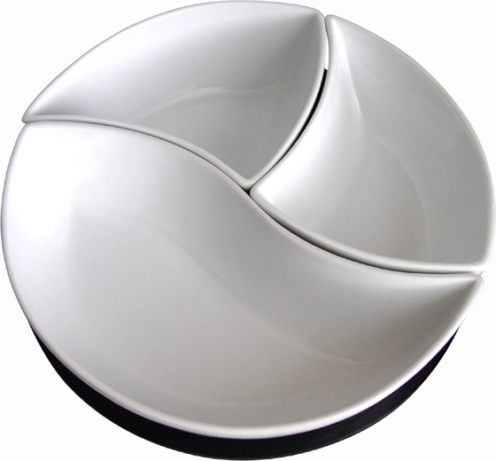 Servírovací sada keramických misek s otočným dřevěným podnosem Toro Vlnka