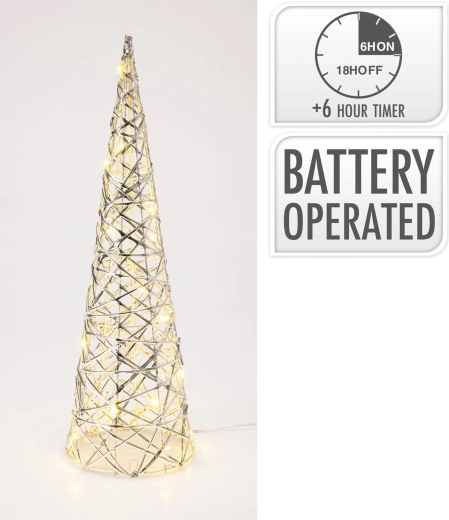 Dekorativní LED pyramida 40 cm se stříbrným povrchem a časovačem