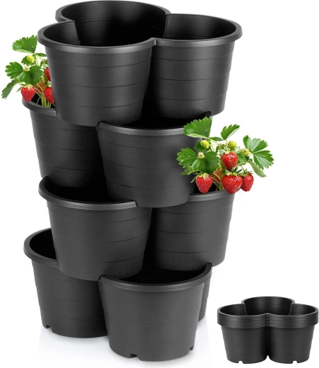 Plastový kaskádový květináč černý, stohovatelný set 4 ks