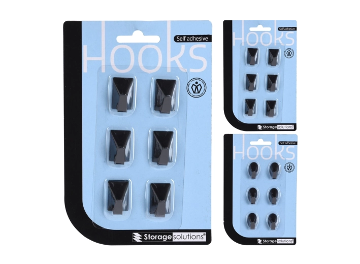 Samolepicí nerezové háčky – sada 6 ks, černé