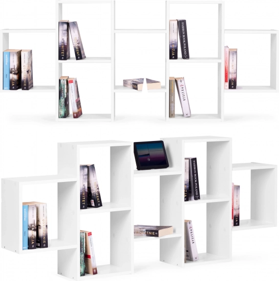 Moderní nástěnná police s 8 policemi, bílá