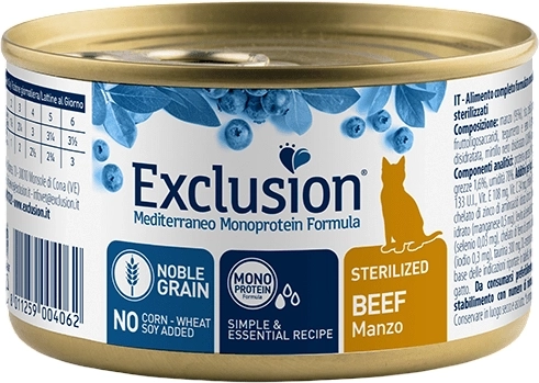 Exclusion Cat Monoprotein Sterilized hovězí konzerva pro kastrované kočky 85 g
