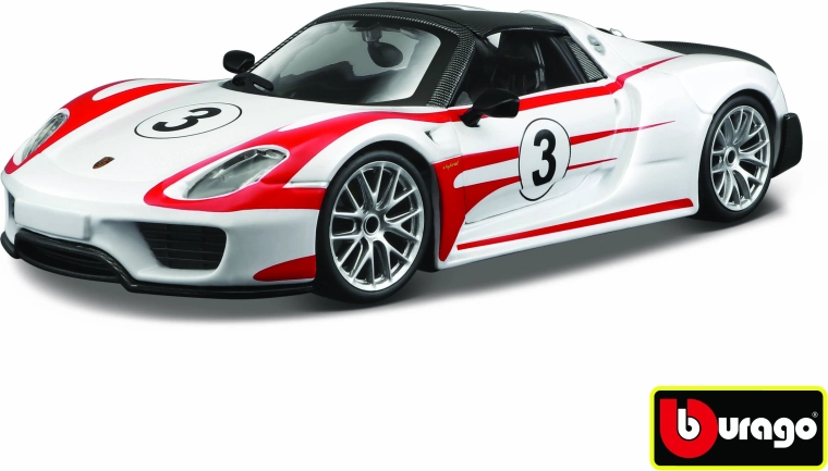 Bburago Porsche 918 Weissach Race bílý model v měřítku 1:24