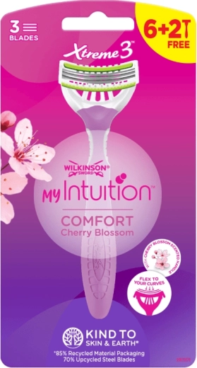 Jednorázový dámský holicí strojek WILKINSON Xtreme3 Intuition Comfort Cherry Blossom, 8 ks
