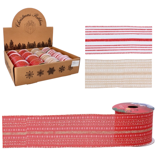 Vánoční dekorativní stuha s barevnými pruhy 6,3 cm × 2,7 m