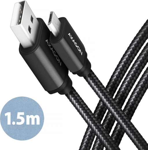 Axagon prémiový Micro USB kabel - USB-A, 1.5m, USB 2.0, 2.4A s nylonovým opletem.