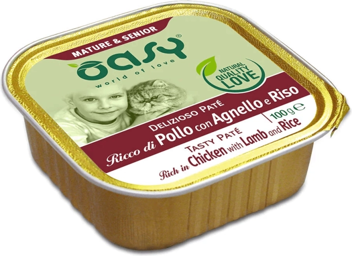 Oasy Tasty Pate Mature & Senior – paštika pro kočky s kuřetem, jehněčím a rýží 100 g