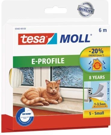 Těsnění na okna a dveře E 9 × 4 mm, bílé, 6 m