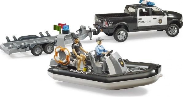 BRUDER policejní pick-up RAM s člunem a dvěma figurkami