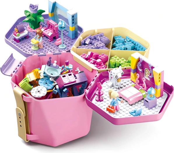 Sluban kbelík s kostkami růžový