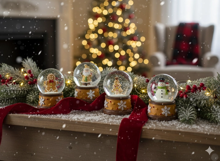 Vánoční sněhová koule – perníčková dekorace, mix motivů 4,5 × 4,5 × 6,5 cm