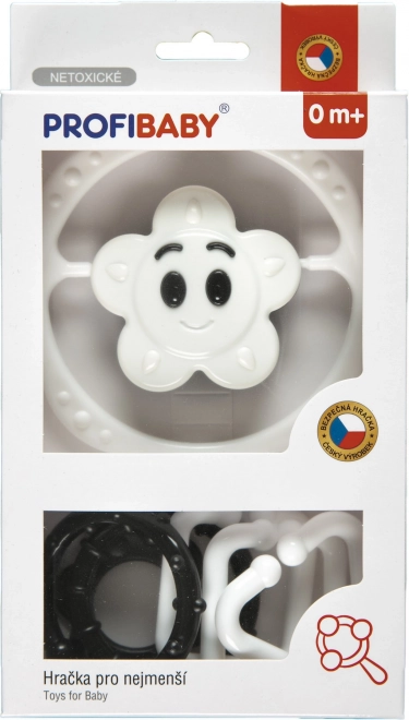 Souprava chrastítek černobílá – řetěz na kočárek a chrastítko hvězdička/kytička