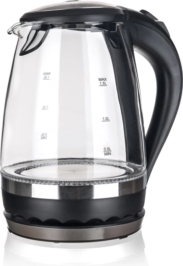 Rychlovarná konvice Shady 1,5 l skleněná s LED podsvícením černá