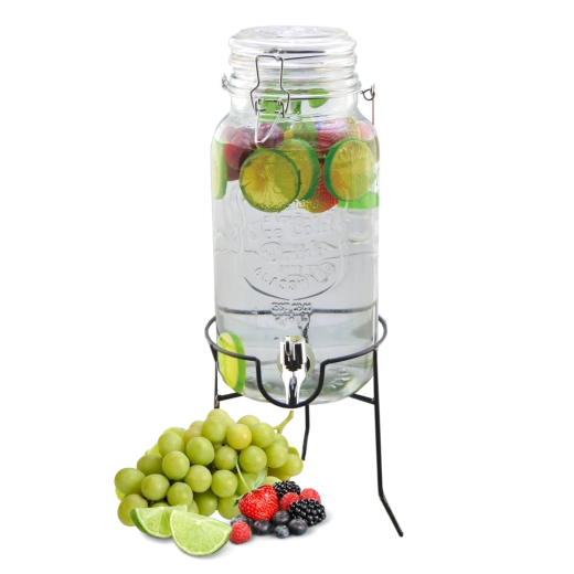 Skleněný dávkovač nápojů s kohoutkem na stojanu 4 l