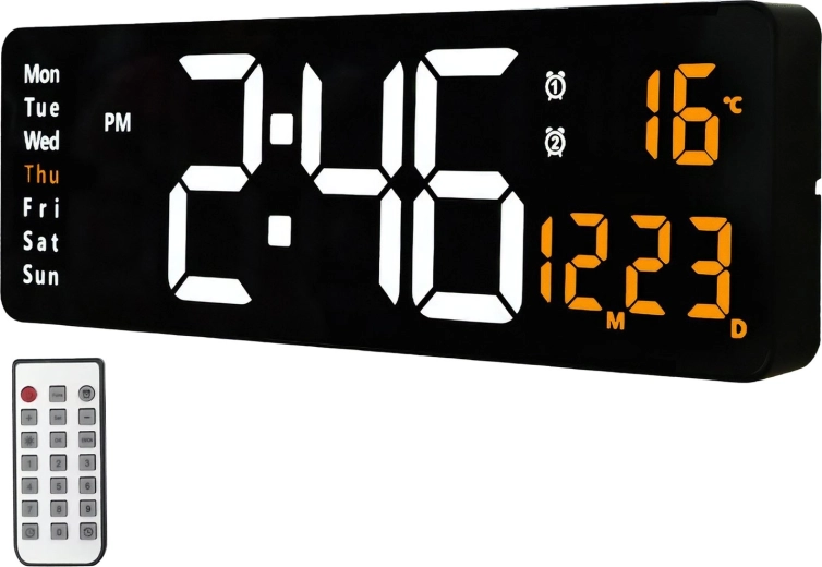Led digitální nástěnné hodiny XXL 39 cm RENEW FORCE s dálkovým ovládáním