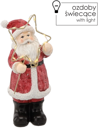 Vánoční figurka – stojící Santa s hvězdou LED 23 cm