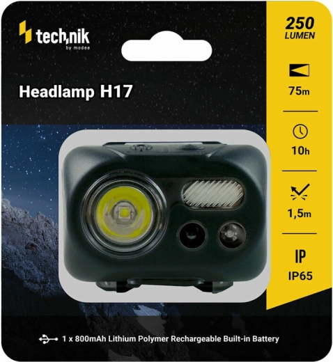 Technik MT-H17 čelová svítilna s pogumováním, LED CREE L2, Micro-USB, červené světlo