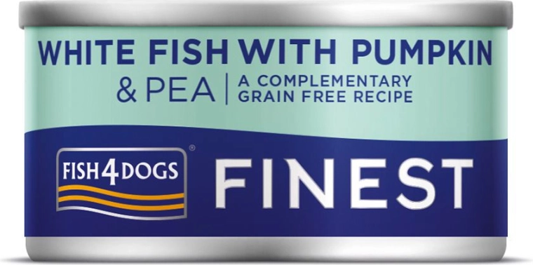 Konzerva pro psy z bílé ryby s dýní a hráškem 85 g