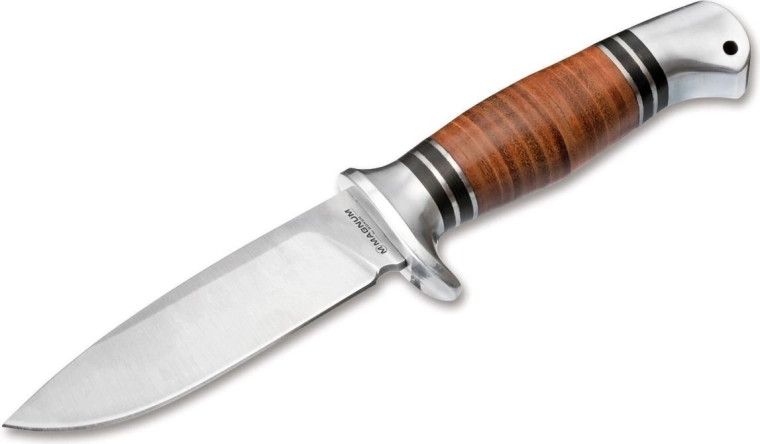 Lovecký nůž Magnum Leatherneck Hunter 11,2 cm, satin, kožená rukojeť, nylonové pouzdro
