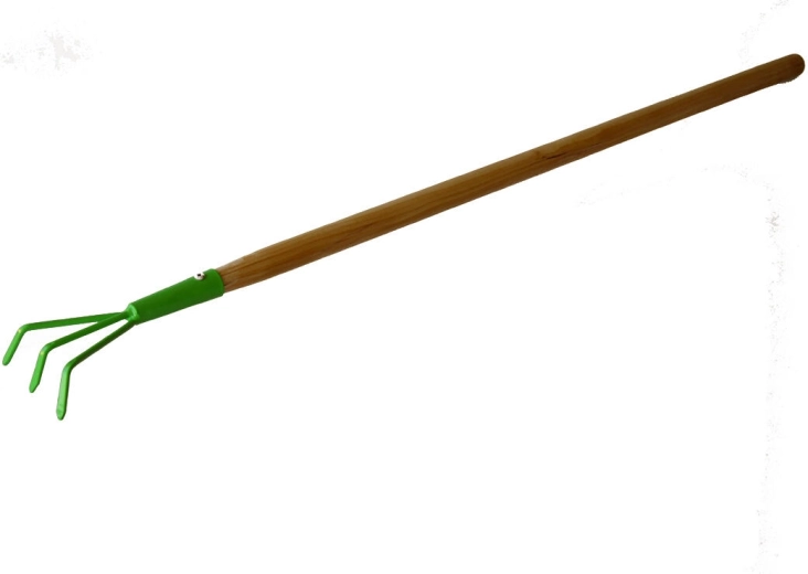 Dětský zahradní drápek se třemi hroty s dřevěnou násadou 75 cm