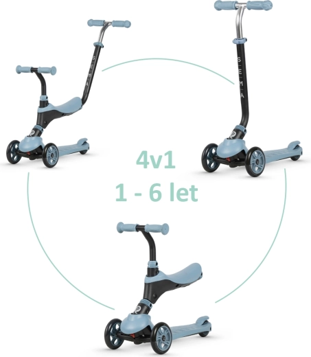 Qplay Sema dětská koloběžka a odrážedlo 3v1, modrá