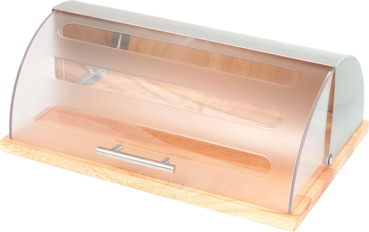 Chlebovka GRANDE s dřevěnou základnou a nerezovým víkem, 39 × 28,5 × 15 cm