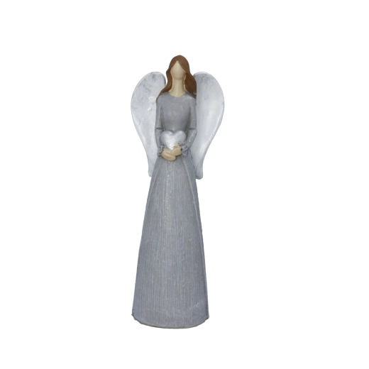 Šedá vánoční figurka anděla se srdcem