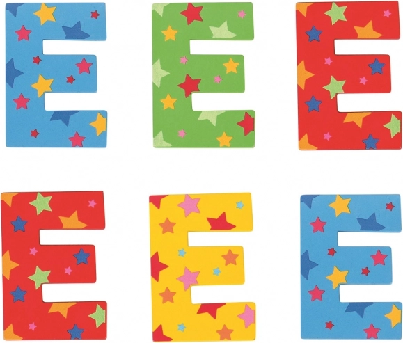 Dřevěné písmeno E s hvězdičkami